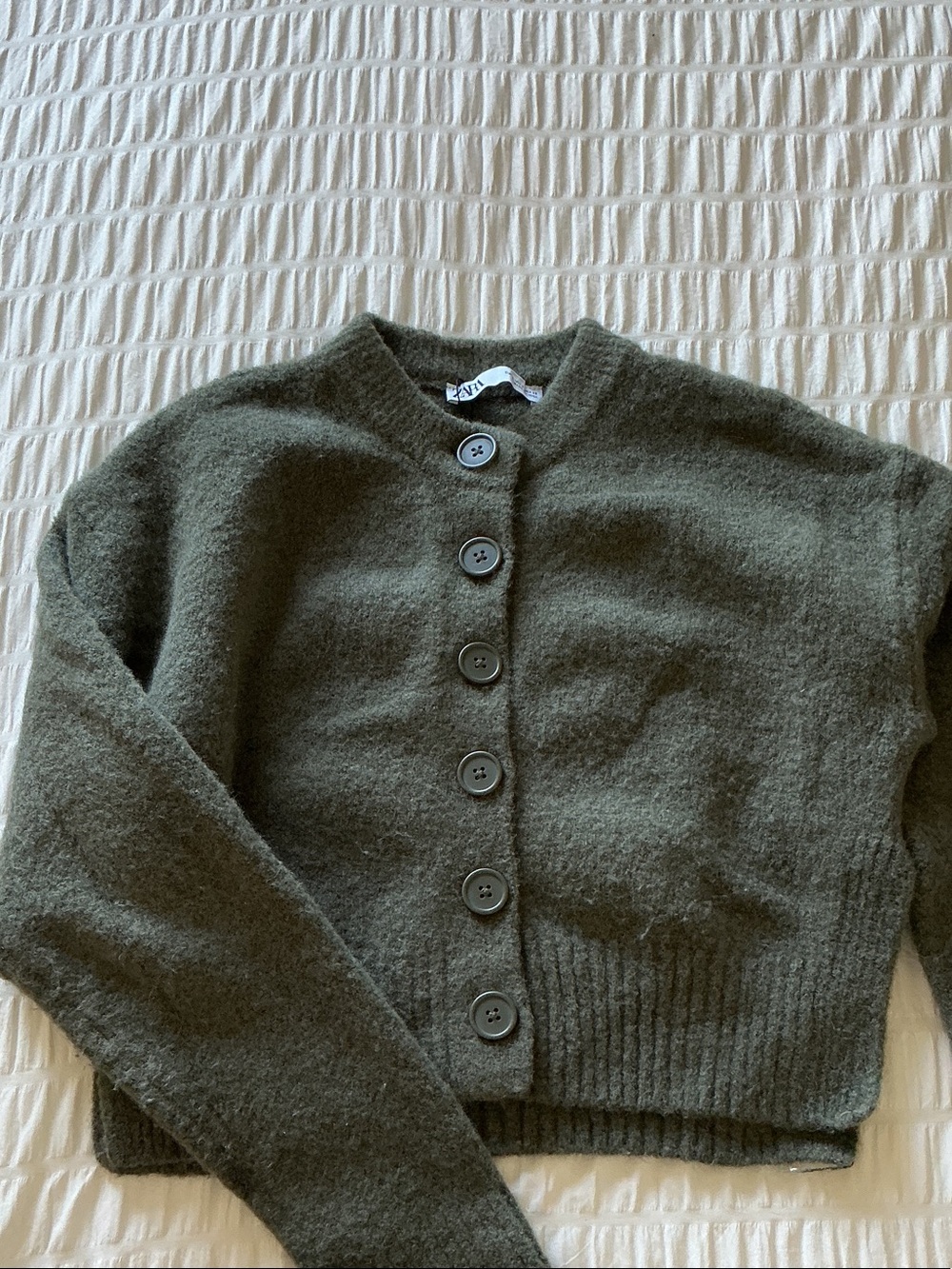 Zara Olive Green Button-Front Women's Cardigan